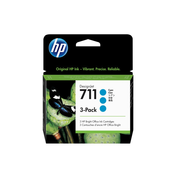 HP 711 cyan - pack de 3 cartouches d'encre HP d'origine (CZ134A)