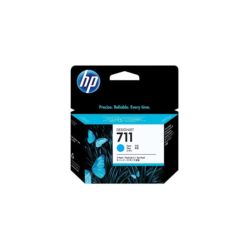 HP 711 CYAN - PACK DE 3 CARTOUCHES D'ENCRE HP D'ORIGINE (CZ134A)