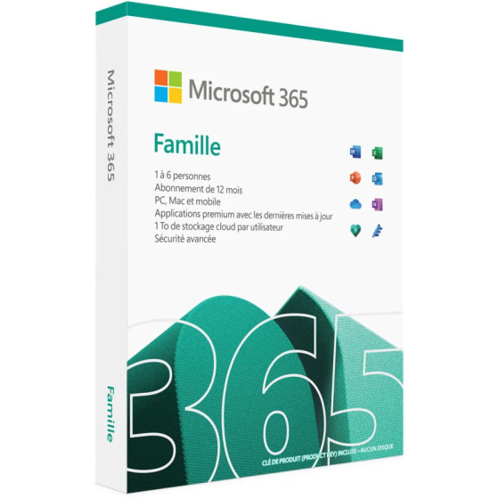 Microsoft 365 famille français - abonnement 12 mois pour 6 personnes (PC, mac, iOS et android) (6GQ-01574)