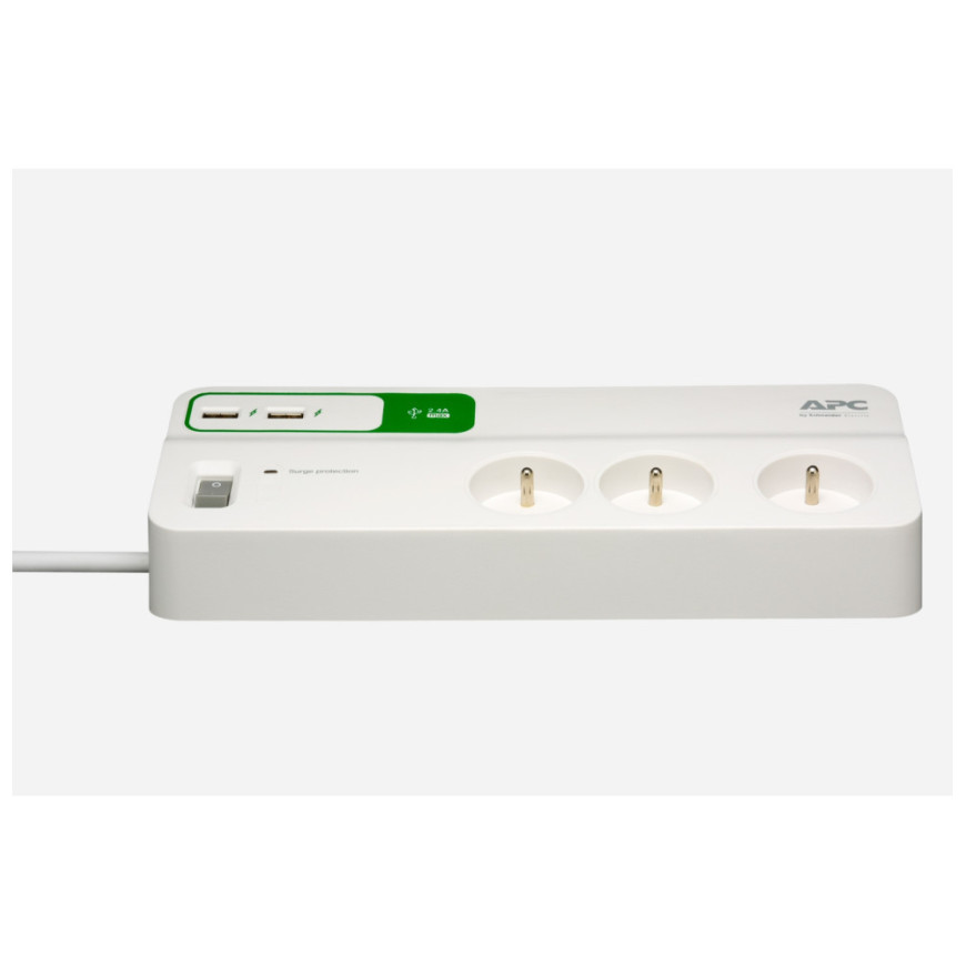 Bloc parafoudre APC Essential surgearrest 6 prises france 230V avec 2 ports de chargement USB