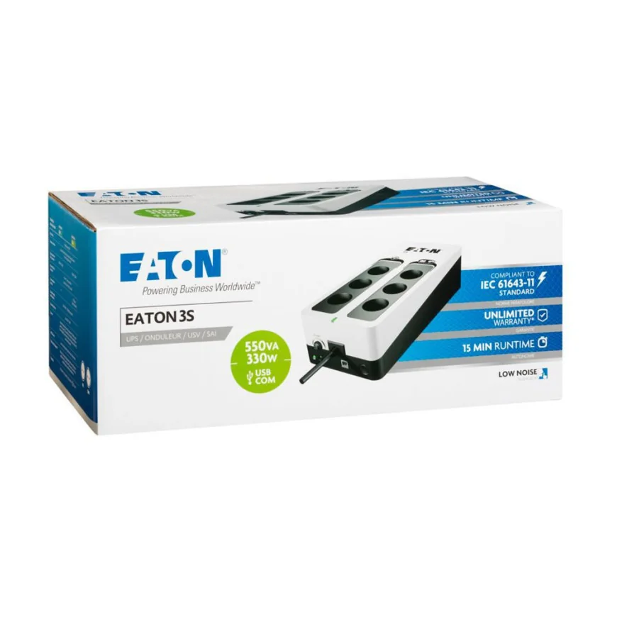 Onduleur Off-Line UPS Eaton 3S Gén2 - 330 W / 550 VA - 6 prises FR + USB (3S550F)