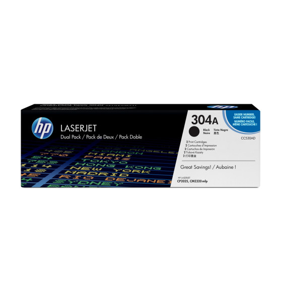 HP 304A noir (CC530AD) - pack de 2 toners HP LaserJet d'origine