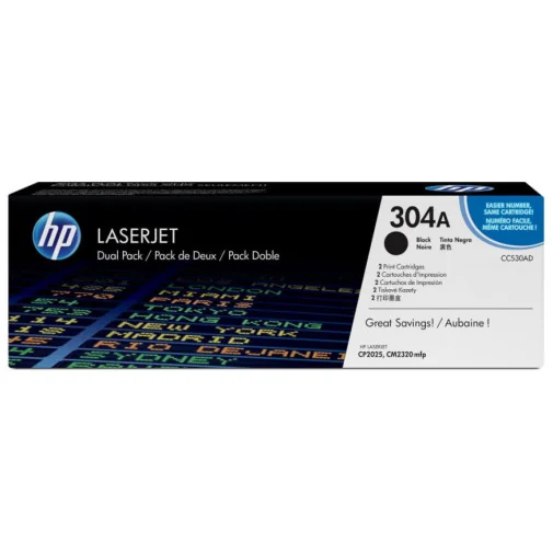 HP 304A NOIR (CC530AD) - PACK DE 2 TONERS HP LASERJET D'ORIGINE HP 304A NOIR (CC530AD) - PACK DE 2 TONERS HP LASERJET D'ORIGINE - Toner Original - Rightech - le bon choix