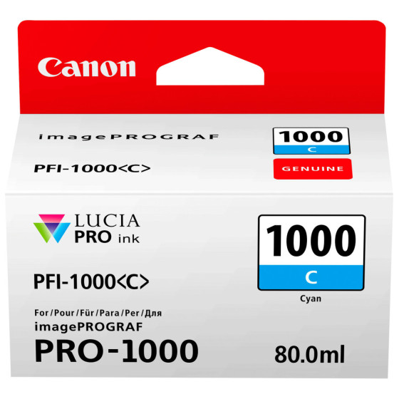 Cartouche d'encre Canon PFI-1000C cyan - Canon d'origine (0547C001AA)