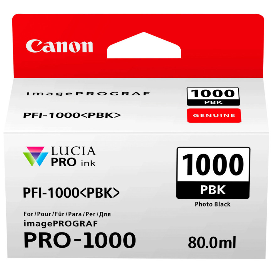 Cartouche d'encre Canon PFI-1000PBK noir photo - Canon d'origine (0546C001AA)