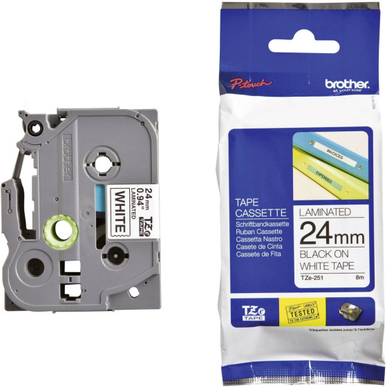 Cassette à ruban Brother TZE-251 - noir sur blanc, 24 MM de large / 8 M de long