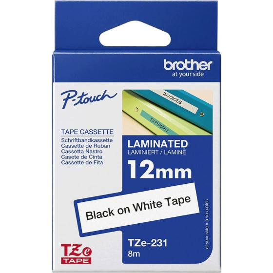 Cassette à ruban Brother TZE-231 - noir sur blanc, 12 MM de large / 8 M de long
