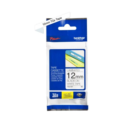 CASSETTE À RUBAN BROTHER TZE-231 - NOIR SUR BLANC CASSETTE À RUBAN BROTHER TZE-231 - NOIR SUR BLANC, 12 MM DE LARGE / 8 M DE LONG - Ruban - Rightech - le bon choix