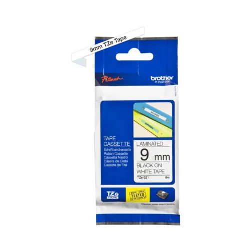 CASSETTE À RUBAN BROTHER TZE-221 - NOIR SUR BLANC, 9 MM DE LARGE / 8 M DE LONG - Ruban - Rightech - le bon choix