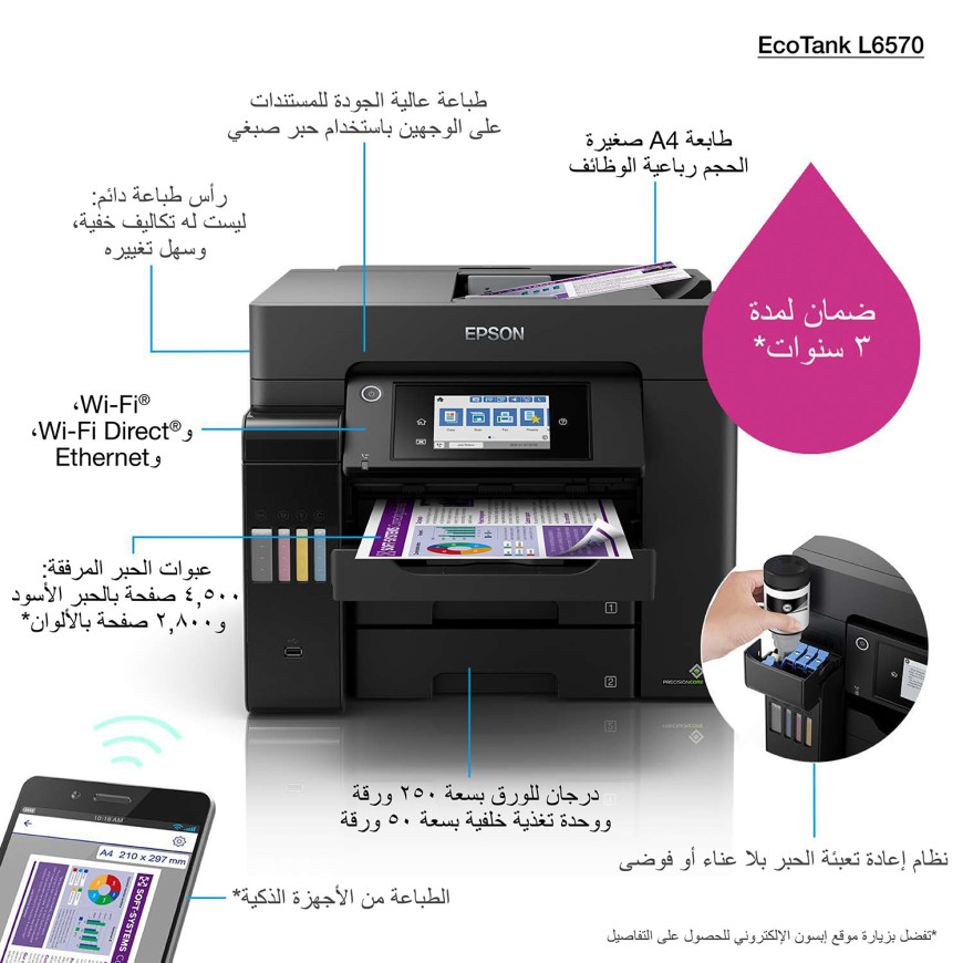 Imprimante multifonction à réservoirs rechargeables Epson EcoTank L6570 (C11CJ29403)
