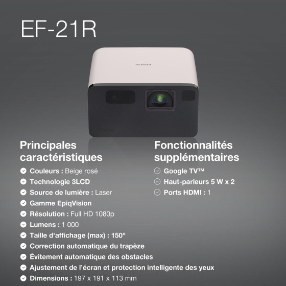 Epson EF-22N – Mini projecteur Laser intelligent Full HD (V11HB38440)