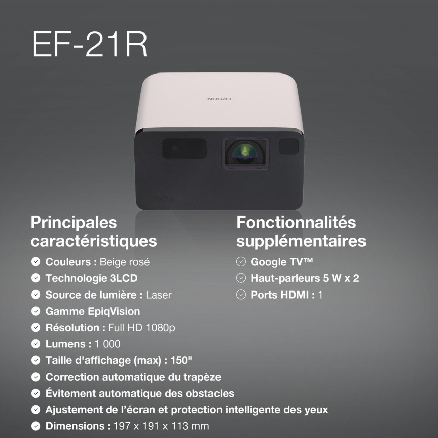Epson EF-22N – Mini projecteur Laser intelligent Full HD (V11HB38440)
