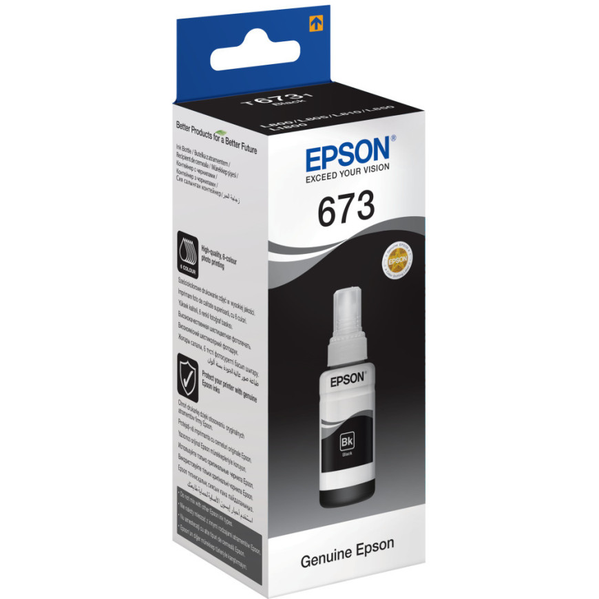 Bouteille d'encre Epson 673 BK (T6731) noir - Epson d'origine (C13T67314A)