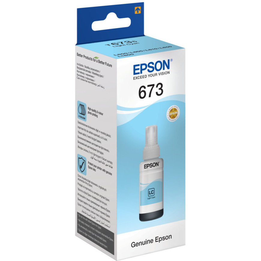 Bouteille d'encre Epson 673 LC (T6735) cyan clair - Epson d'origine (C13T67354A)