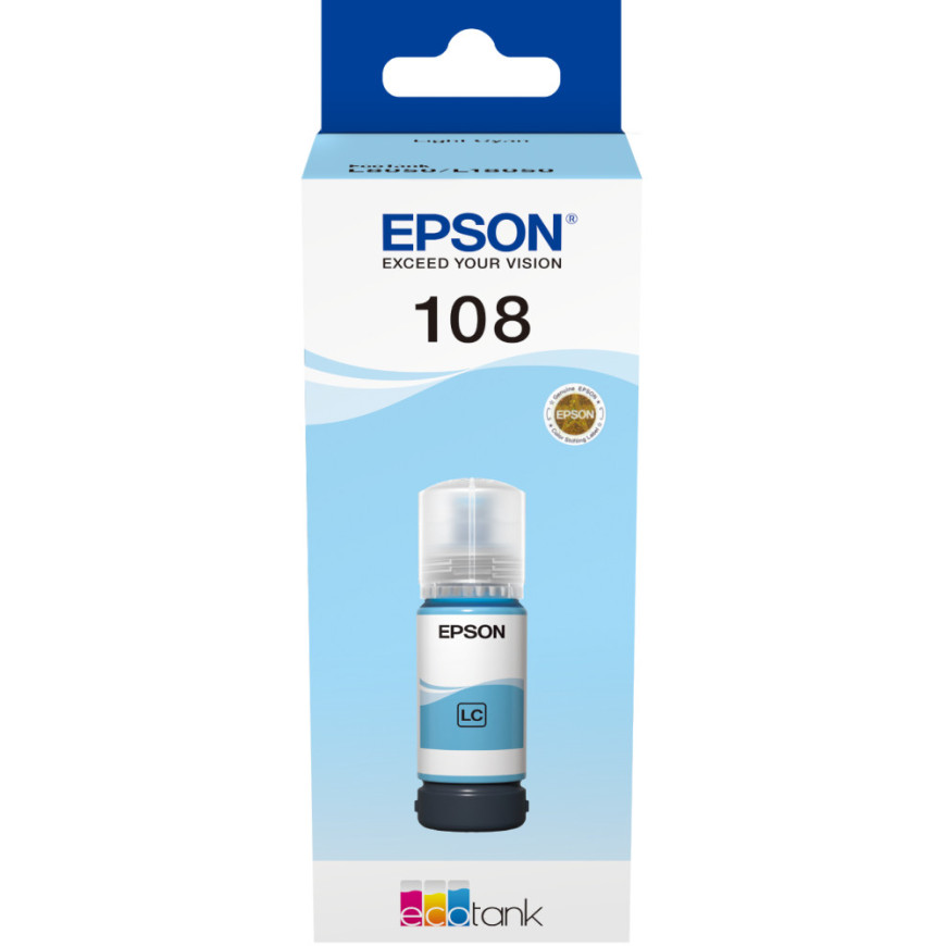 Bouteille d'encre Epson 108 cyan clair - Epson EcoTank d'origine (C13T09C54A)