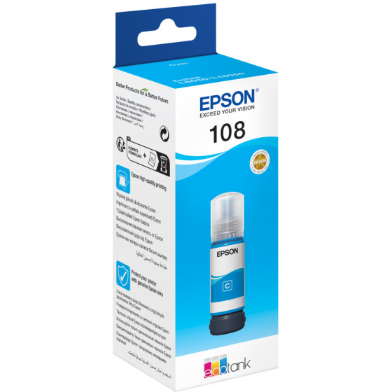Bouteille d'encre Epson 108 cyan - Epson EcoTank d'origine (C13T09C24A)