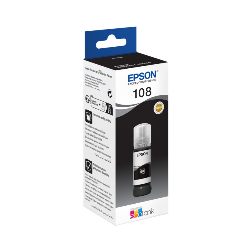 Bouteille d'encre Epson 108 noir - Epson EcoTank d'origine (C13T09C14A)