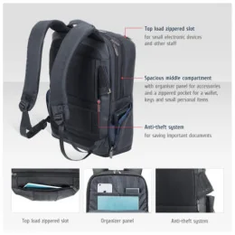  SAC À DOS RIVACASE NARITA 8165 NOIR POUR ORDINATEURS PORTABLES 15.6" (8165 BLACK)