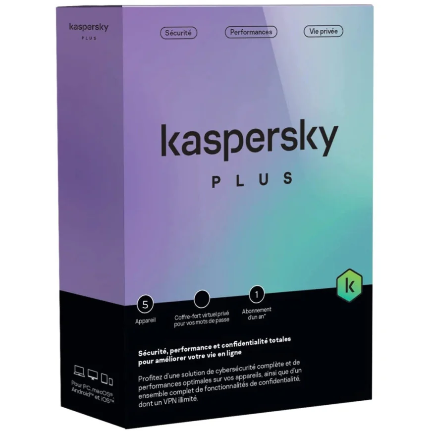 Kaspersky Plus (équivalent à Internet Security) - 5 Postes / 1 an (KL10428BEFS-FFPMAG)