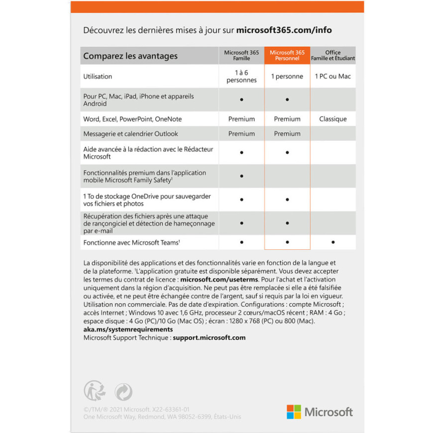 Microsoft 365 Personnel Français avec Copilot intégré - abonnement 12 mois pour 1 personne (PC, Mac, iOS et Android)