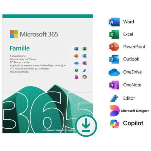 Microsoft 365 Famille Français - abonnement 12 mois pour 6 personnes | Licence officielle envoyée par email - Sage - Rightech - le bon choix