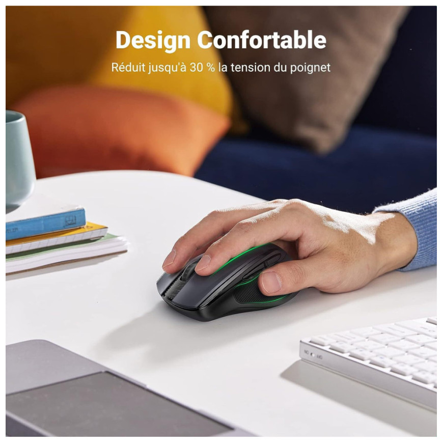 Souris sans fil Ugreen Design Ergonomique 2.4GHz - Noir (90545)