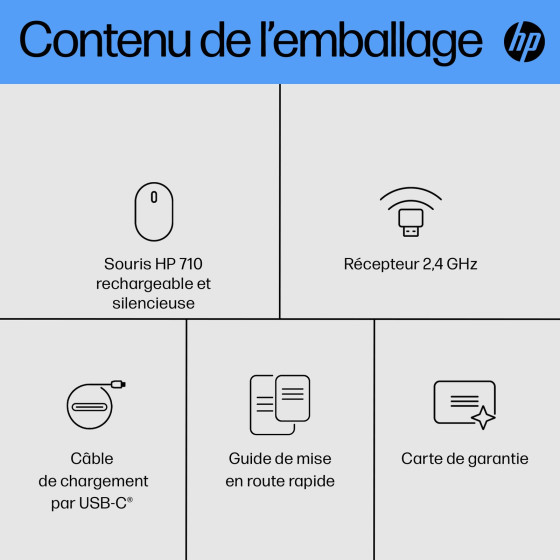 HP Souris silencieuse rechargeable 710 Souris silencieuse rechargeable HP 710 (6E6F2AA)