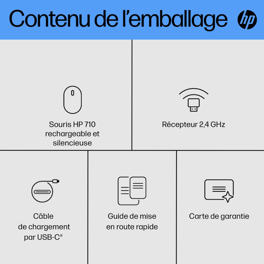 HP Souris silencieuse rechargeable 710 Souris silencieuse rechargeable HP 710 (6E6F2AA)