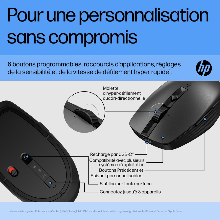 HP Souris silencieuse rechargeable 710 Souris silencieuse rechargeable HP 710 (6E6F2AA)