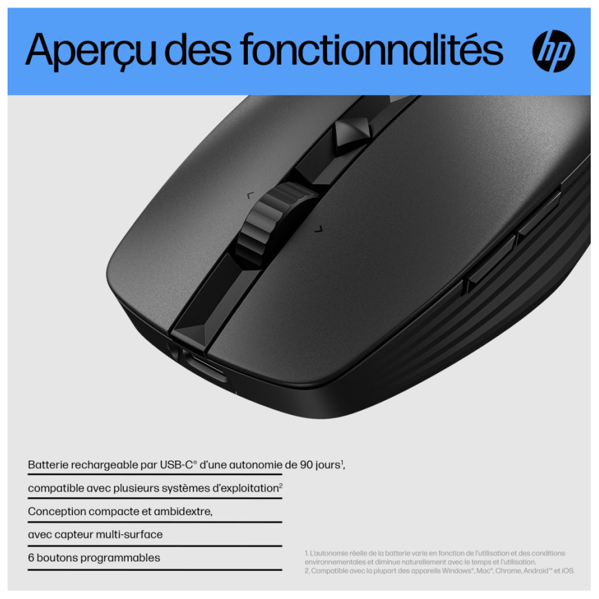HP Souris silencieuse rechargeable 710 Souris silencieuse rechargeable HP 710 (6E6F2AA)