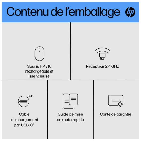 HP Souris silencieuse rechargeable 710 Souris silencieuse rechargeable HP 710 (6E6F2AA)