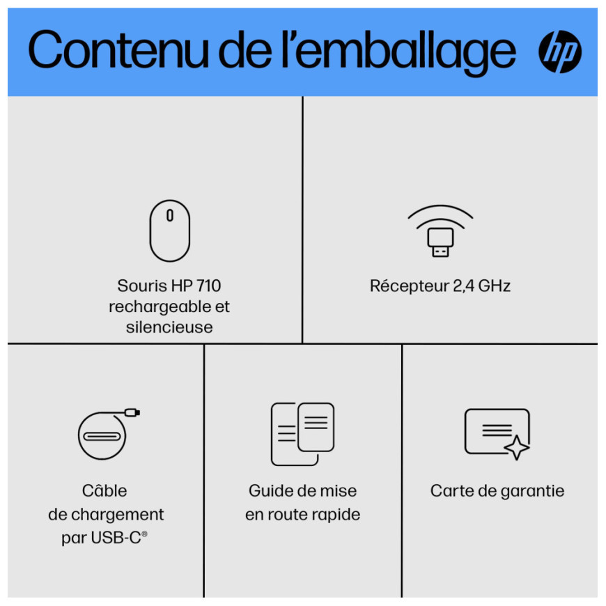 HP Souris silencieuse rechargeable 710 Souris silencieuse rechargeable HP 710 (6E6F2AA)