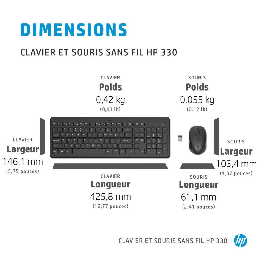 HP Ensemble combiné clavier et souris sans fil 330 - AZERTY (2V9E6AA)