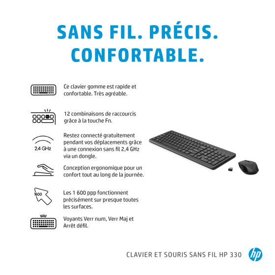 HP Ensemble combiné clavier et souris sans fil 330 - AZERTY (2V9E6AA)