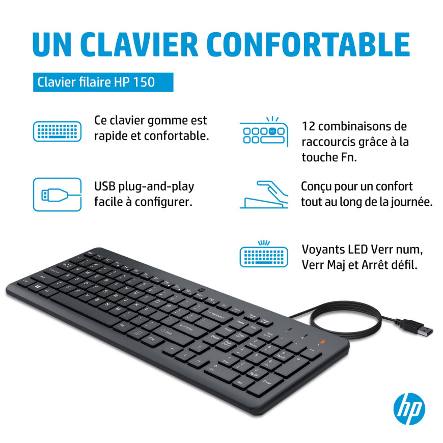 Clavier filaire HP 150 Français (AZERTY) (664R5AA)