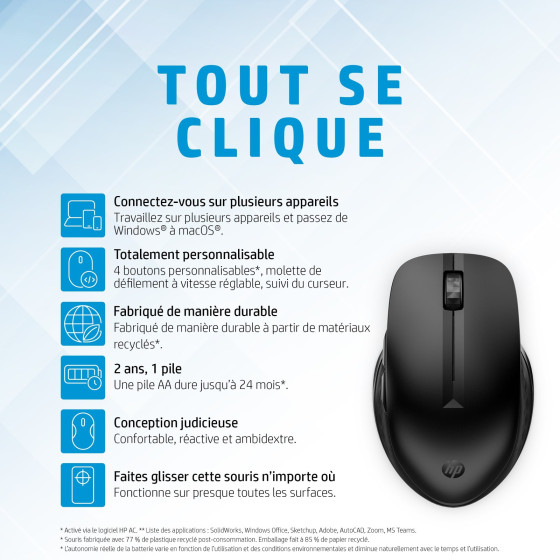 Souris sans fil Bluetooth multi-périphériques HP 435 (3B4Q5AA)