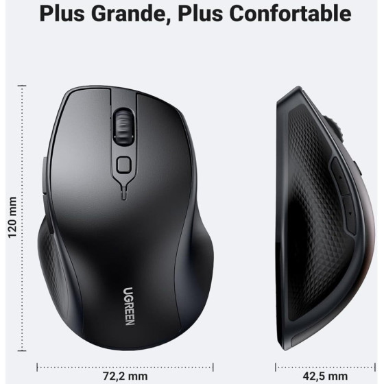 Souris sans fil Bluetooth Ugreen Silencieuse Ergonomique 2,4GHz (90395)