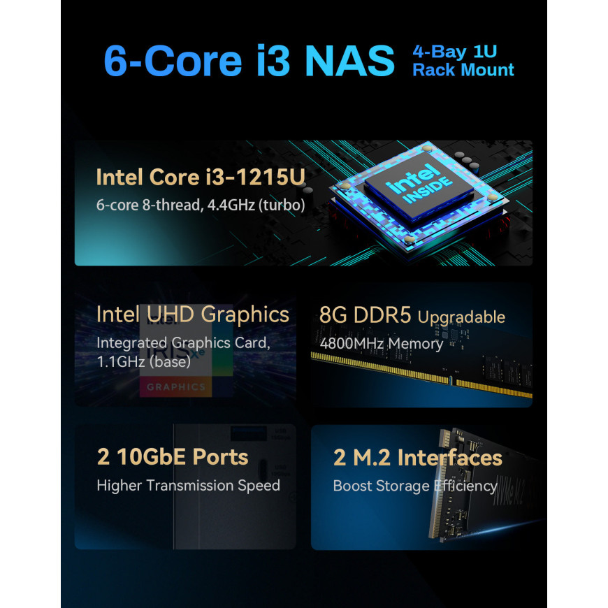 Serveur NAS rackable 1U 4 baies TerraMaster U4-500 (EC-TM-NASR-U4-500)