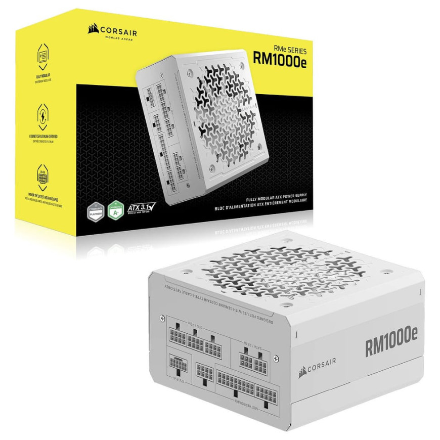 Alimentation PC Corsair RM1000e, 1000 Watt 80 PLUS GOLD Ref: CP-9020294-EU Blanc (840006687276)