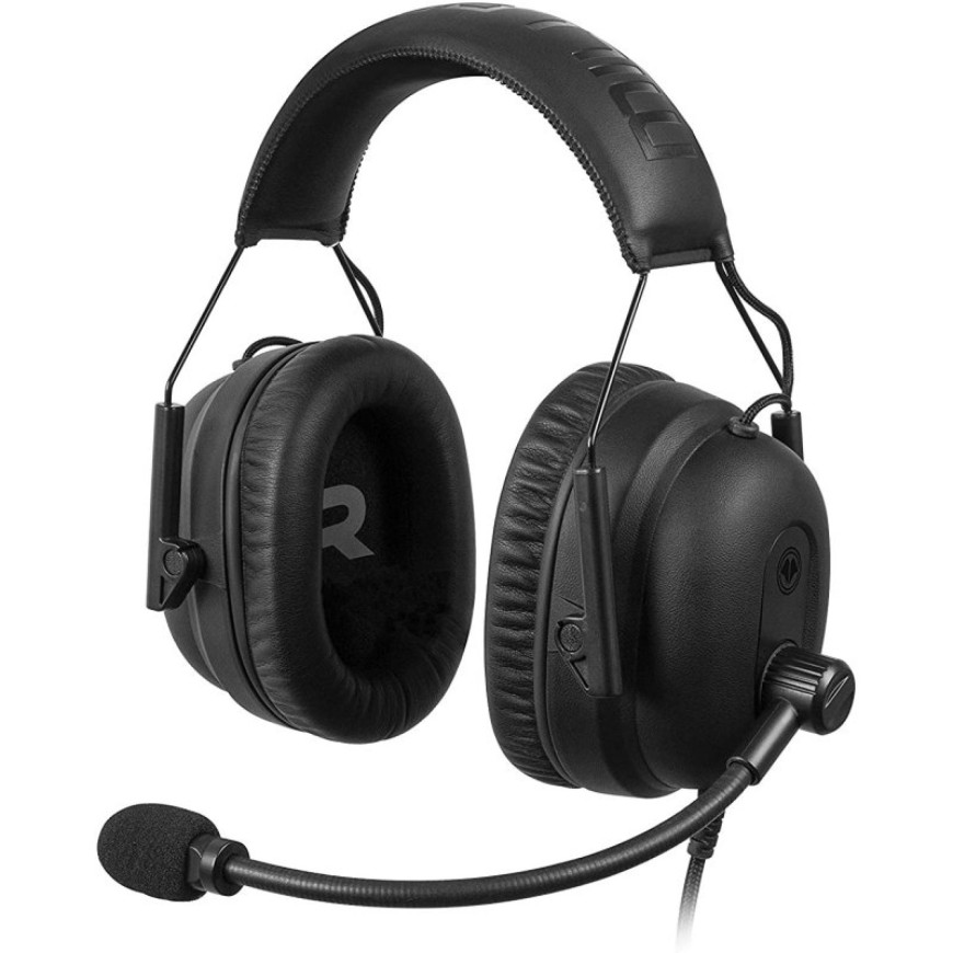 Casque gaming Millenium MH3 noir, vue trois quarts, micro deploye