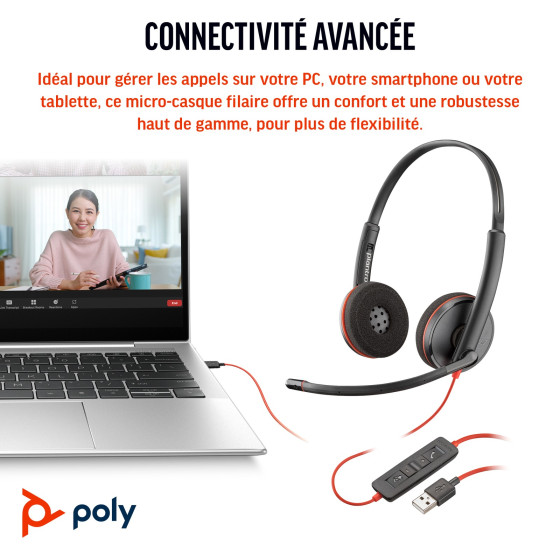 Poly Blackwire 3220 Stereo USB-C Headset +USB-C/A Adapter (8X228AA)