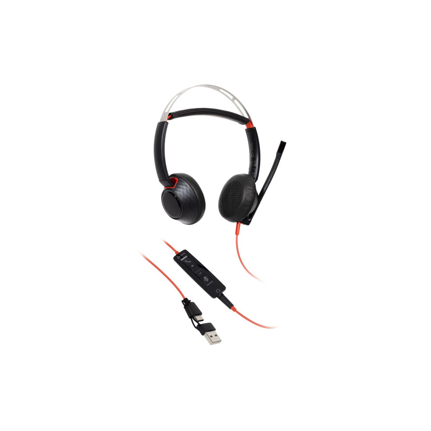 Poly Blackwire 5220 Stereo USB-C Headset +3.5mm Plug +USB-C/A Adapter (8X231AA)