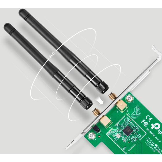 300Mbps Wireless N PCI Express Adapter, Qualcomm, 2.4GHz, 802.11b/g/n, 2 detachable antennas (TL-WN881ND)
