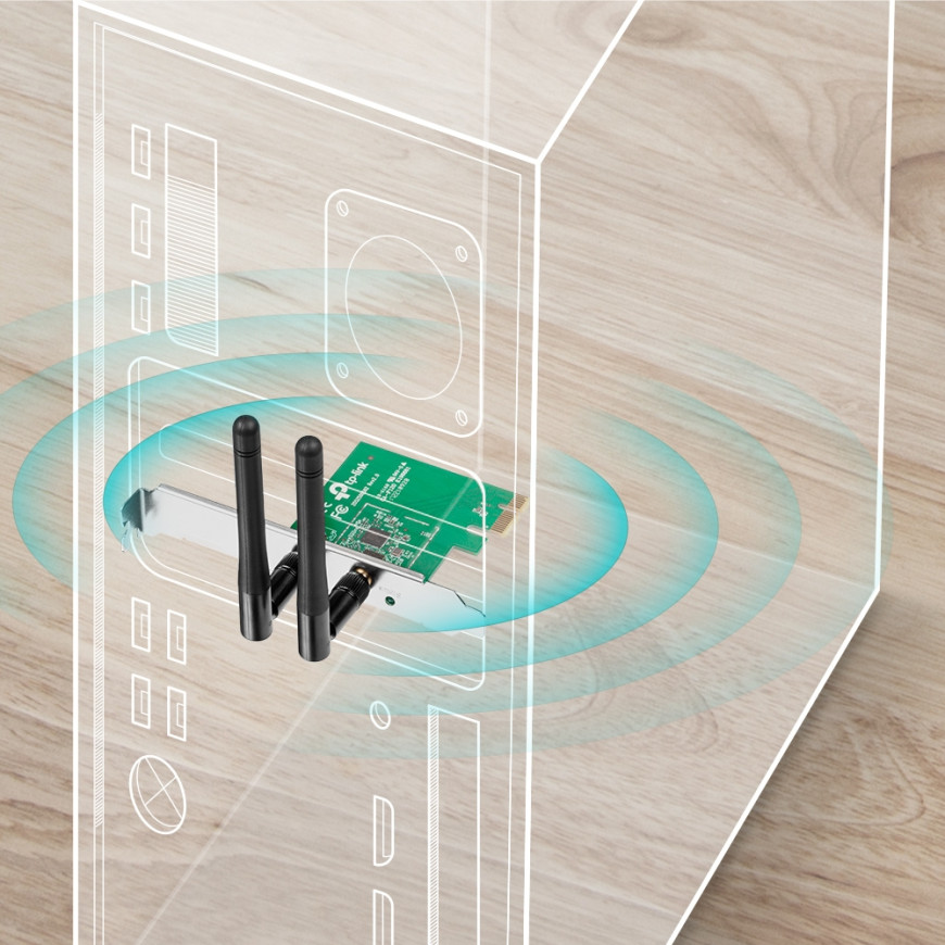 300Mbps Wireless N PCI Express Adapter, Qualcomm, 2.4GHz, 802.11b/g/n, 2 detachable antennas (TL-WN881ND)