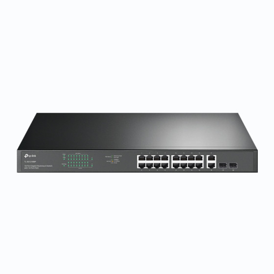 Tplink 18-Port Gigabit Rackmount Switch with 16-Port PoE+ PORT: 16× Gigabit PoE+ Ports (TL-SG1218MP)