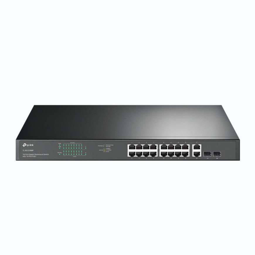 Tplink 18-Port Gigabit Rackmount Switch with 16-Port PoE+ PORT: 16× Gigabit PoE+ Ports (TL-SG1218MP)