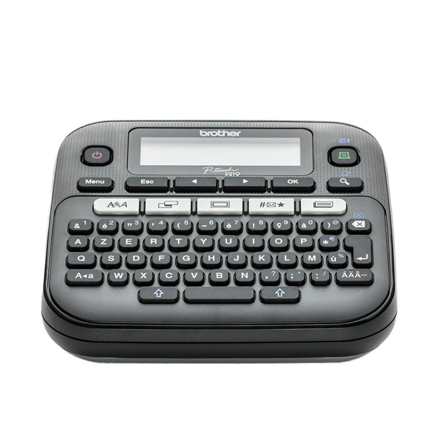 Etiqueteuse portable, Clavier AZERTY, Rubans TZe jusqu'à 12mm, Coupe manuelle, Mode déco. (PT-D210)