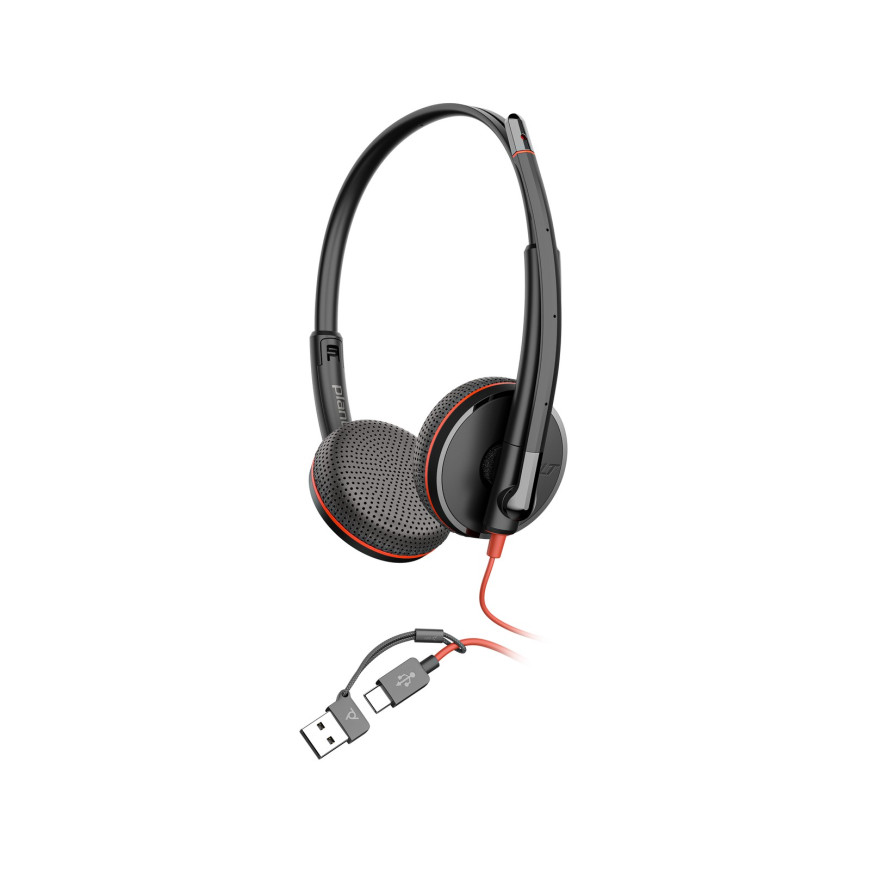 POLY Blackwire 3225 Stereo USB-C Headset +3.5mm Plug +USB-C/A Adapter (8X229AA)