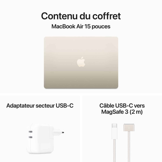 Apple MacBook Air M3 15 pouces (2024) Lumière stellaire 16 Go/256 Go (MC9F4FN/A)