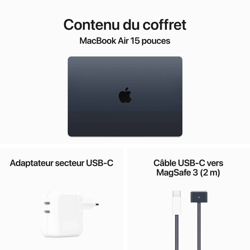 Apple MacBook Air M3 15 pouces (2024) Minuit 16 Go/256 go (MC9G4FN/A)